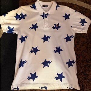 A bathing ape authentic eye catching White and Blue Star Polo in large